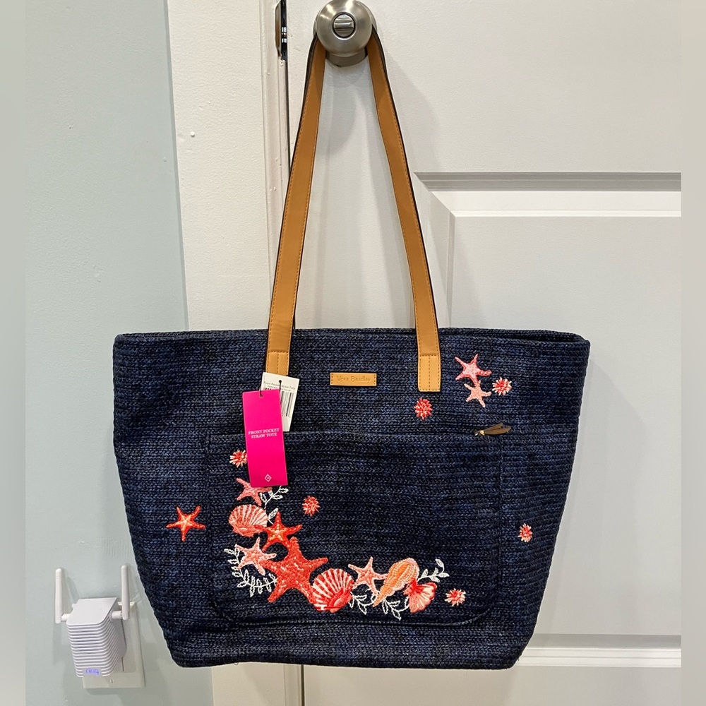 NWT Vera Bradley Front Pocket Straw Tote bag